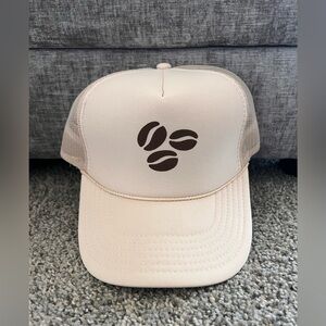 Beige Trucker Hat with Coffee Bean Design
